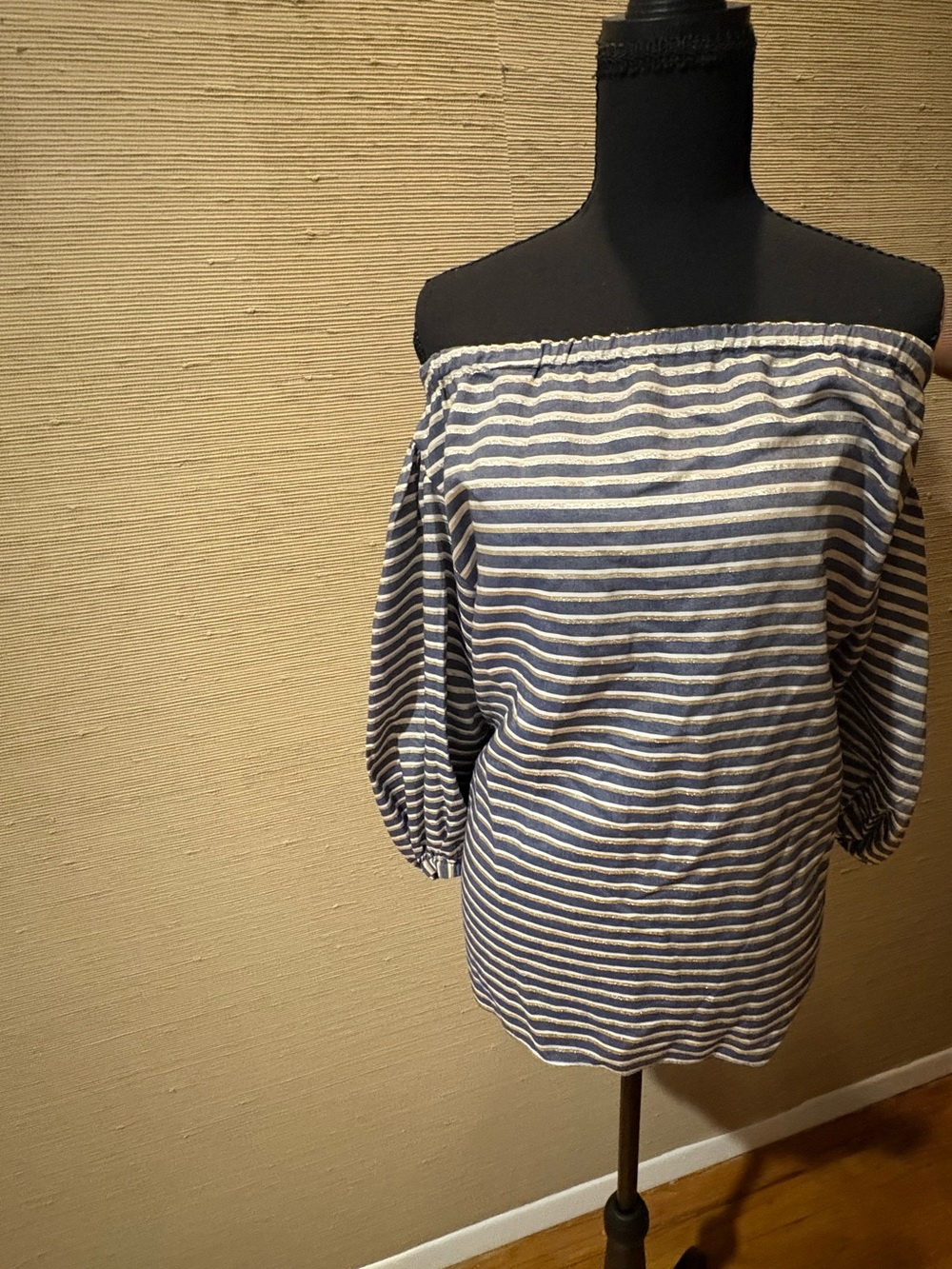 RACHEL Rachel Roy Navy and White Striped Off-Shoulder Tunic